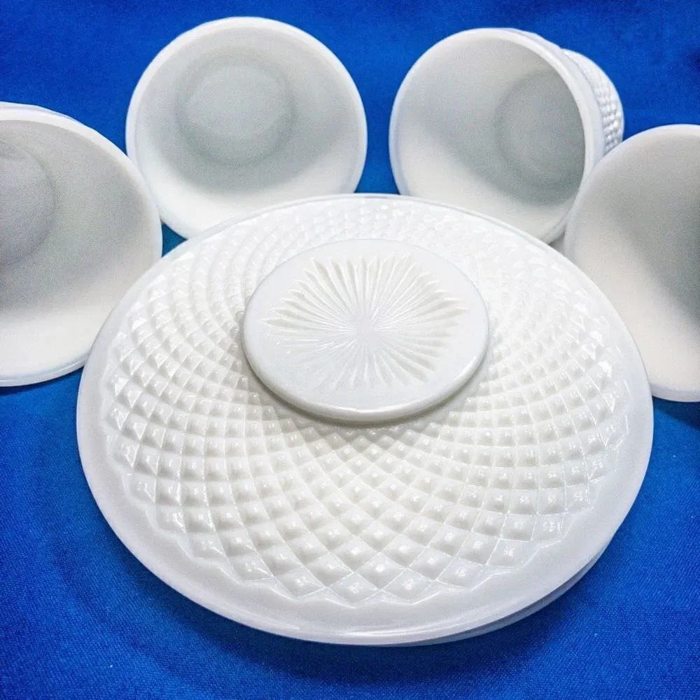 VTG Westmorland English Hobnail Milk Glass Cup & Saucer -Service for 4